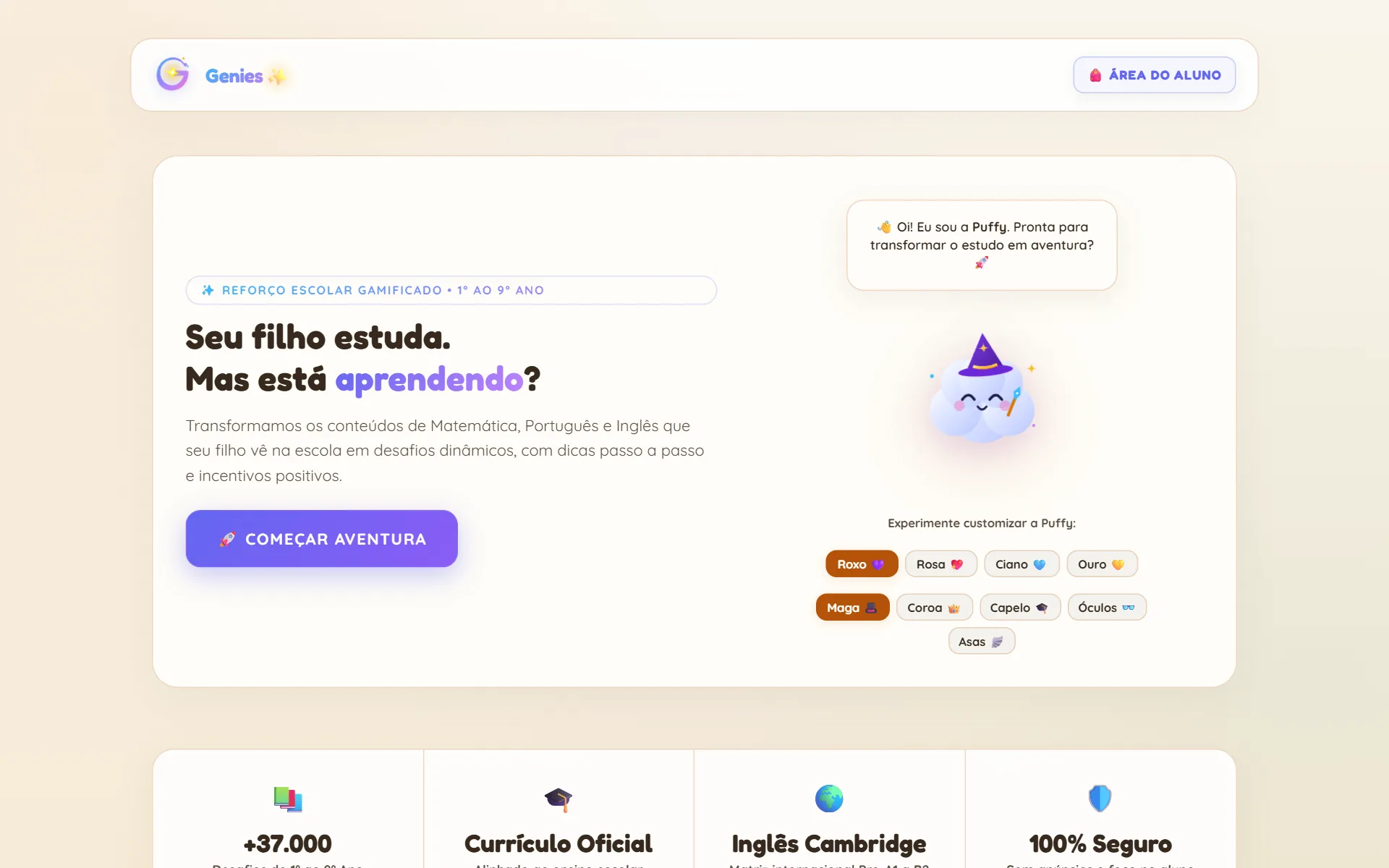 Interface real da plataforma Genies