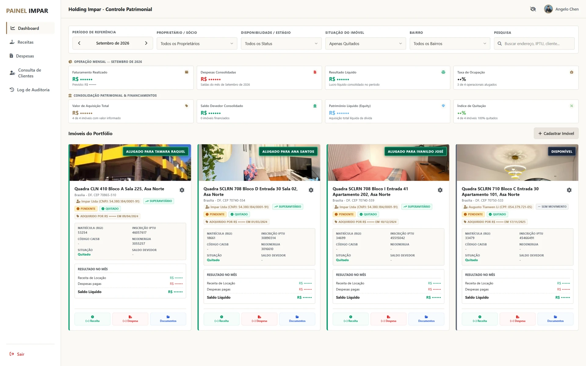 Interface real da plataforma Painel Ímpar